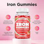2 Pack Iron Gummies for Women & Men - Iron Supplement with Vitamin B6, B12, C, Zinc, Folate for Adults & Kids - Support Iron Deficiency, Anemia, Energy Boost, Blood Builder - Sugar Free Strawberry