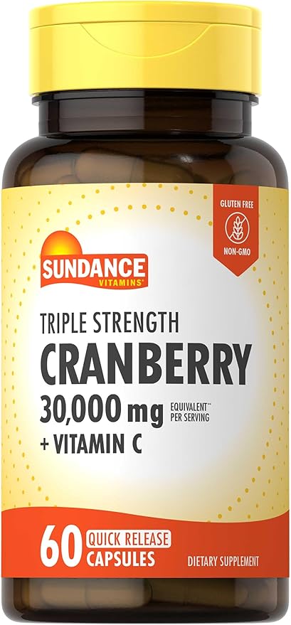 Sundance Cranberry Supplement | 60 Capsules | Plus Vitamin C | Triple Strength | Non-GMO and Gluten Free Formula