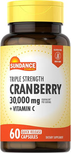 Sundance Cranberry Supplement | 60 Capsules | Plus Vitamin C | Triple Strength | Non-GMO and Gluten Free Formula