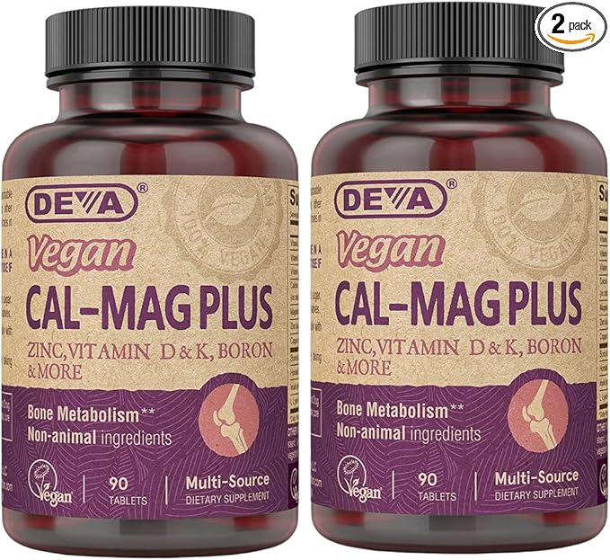 DEVA Vegan Calcium Magnesium Supplement 2-Pack, Plus Zinc, Vitamins C, D & K, Boron, 90 Tablets Each