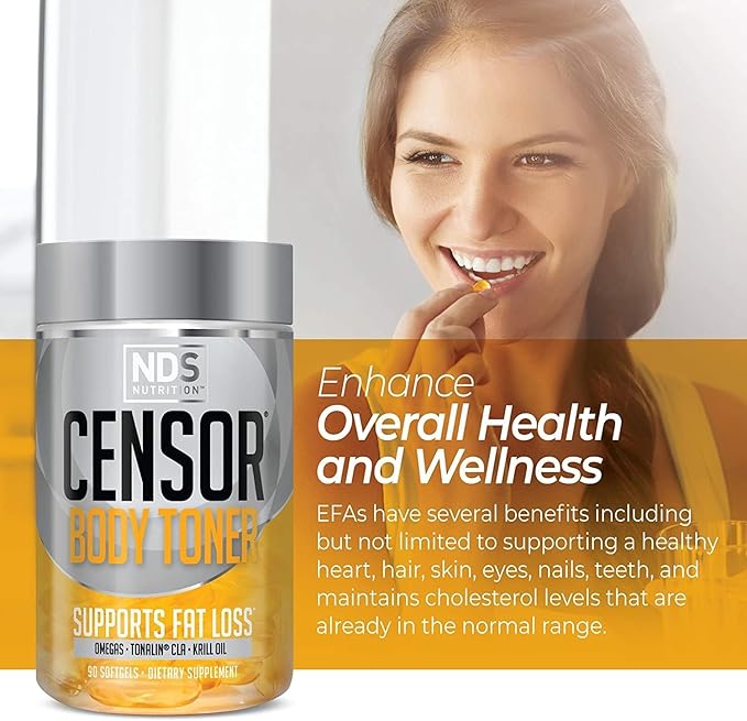 NDS Nutrition Censor - Fat Loss and Body Toner with CLA, Fish Oil, Safflower and Omega 3-6-9 Blend - Dietary Supplement for Improved Energy and Health (90 Softgels)