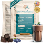 SuperFood Meal Replacement for Women - All-In-One Protein Powder with Greens & Vitamins & Collagen | Chocolate Protein Shake & Supplement Snack for Women's Health, Energy, Focus, Beauty, Mood, No Added Sugar (12 Packets On-The-Go, Chocolate)