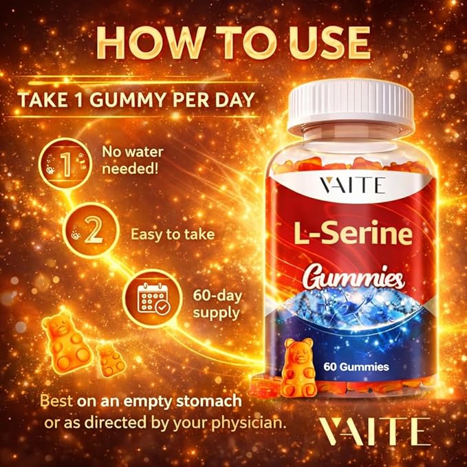 L-Serine Gummies 1000mg - Pure L Serine Supplement for Cognitive Function and Nervous System Health, Phosphorylated LSerine Supplements for Brain Support, Non-GMO, Gluten Free, 60 Vegetarian Gummy