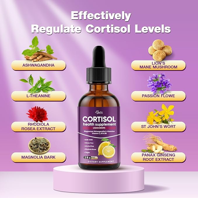 Cortisol Supplement for Women & Men - Magnesium Glycinate, Ashwagandha, L-Theanine, Phosphatidylserine - Supports Calm, Focus, Sleep & Relaxation - 2 FL OZ