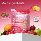 Protein Gummies for Women & Men, 20g Protein per Serving, Zero Sugar, Vegan, Supports Hair Skin Nails Health with Collagen, Energy Boosting Supplement, Mixed Berries Flavor, 60 Gummies (1) (1)