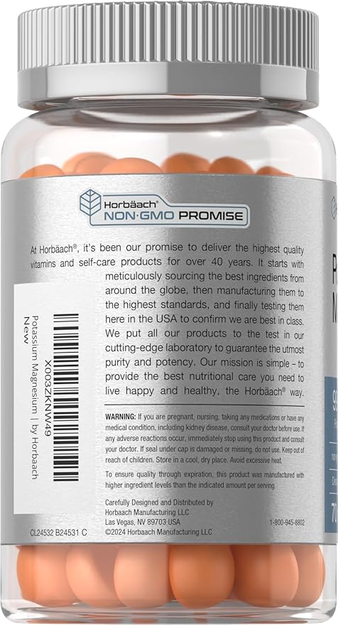 Horbaach Potassium Magnesium Gummies | Peach Strawberry Flavor | 70 Chewable Gummy | Vegan, Non-GMO, and Gluten Free Supplement
