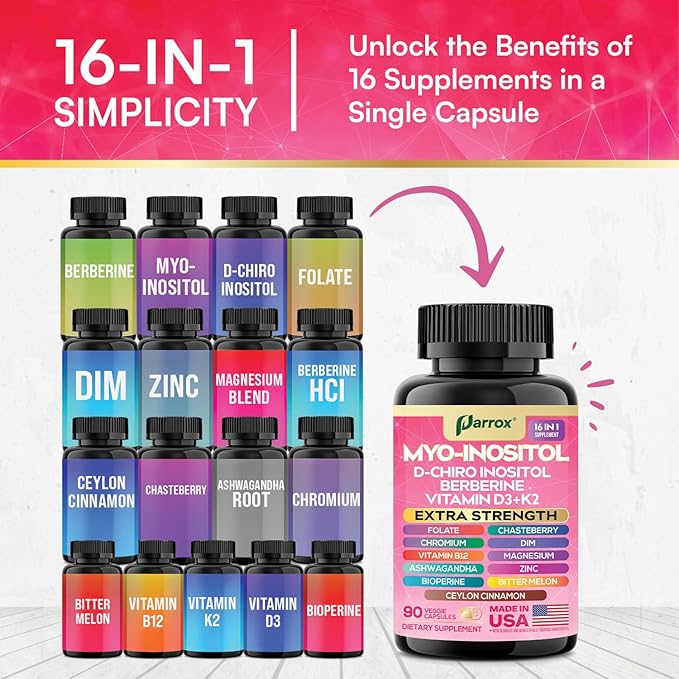 Myo-Inositol Supplement with D-Chiro Inositol, DIM, Berberine, Vitamin D3 + K2, Methylated B12, Chromium, Ceylon Cinnamon, Zinc, Ashwagandha, Chasteberry, Magnesium, Bioperine, Bitter Melon (2 Pack)