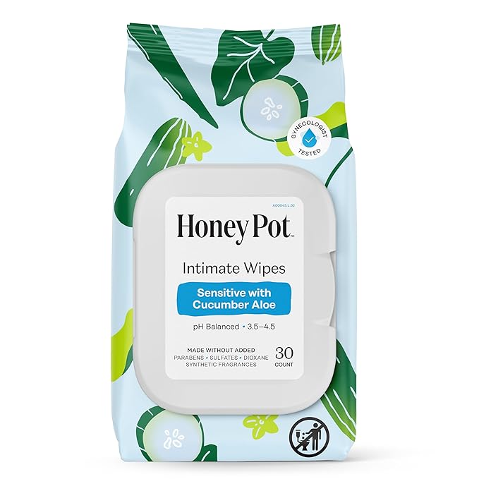 The Honey Pot Company - Feminine Wipes - Daily PH Balancing, Fragrance & Sulfate Free Wipes for Intimate Parts, Body, or Face - Hygiene Products - Sensitive w/Cucumber Aloe 30 ct.