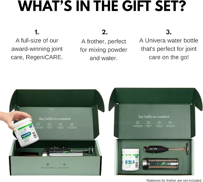 Holiday Gift Set, Joint Support with Univestin®, Glucosamine, Chondroitin & MSM — Bottle & Frother Included, Green Apple Flavor, 30 Servings