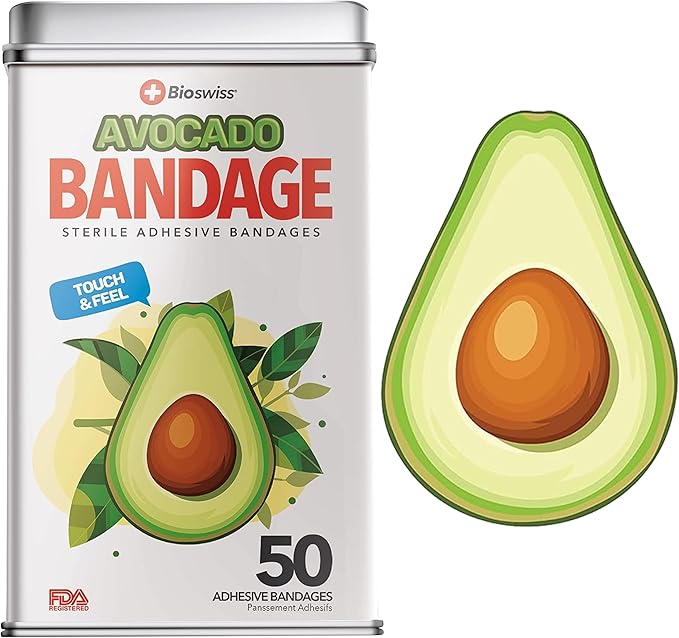 BioSwiss Bandages, Avocado Shaped Self Adhesive Bandage Set, Latex Free, Sterile Wound Care, 50 Count