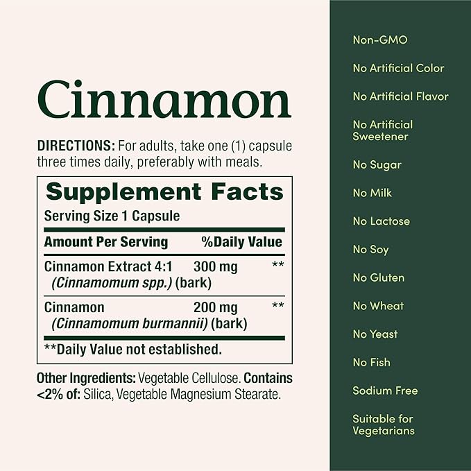 Nature's Bounty Cinnamon Capsules, Herbal Supplement, Supports Sugar Metabolism, 1500mg, 100 Capsules (Pack of 2)