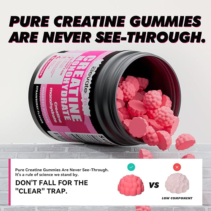 NSFCertified Creatine Monohydrate Gummies 5000mg for Men & Women, Chewables Creatine Monohydrate for Muscle Strength, Muscle Builder, Energy Boost, Pre-Workout Supplement(90 Count)-Strawberries