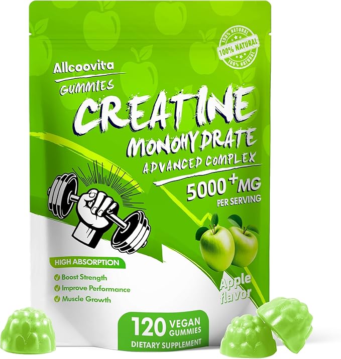 NSF Certified Creatine Gummy - Creatine Monohydrate Gummies 5000mg for Men & Women -120 Gummies Advanced Formula, Muscle Strength, Muscle Builder, Energy Boost, Pre-Workout Supplement-Apple