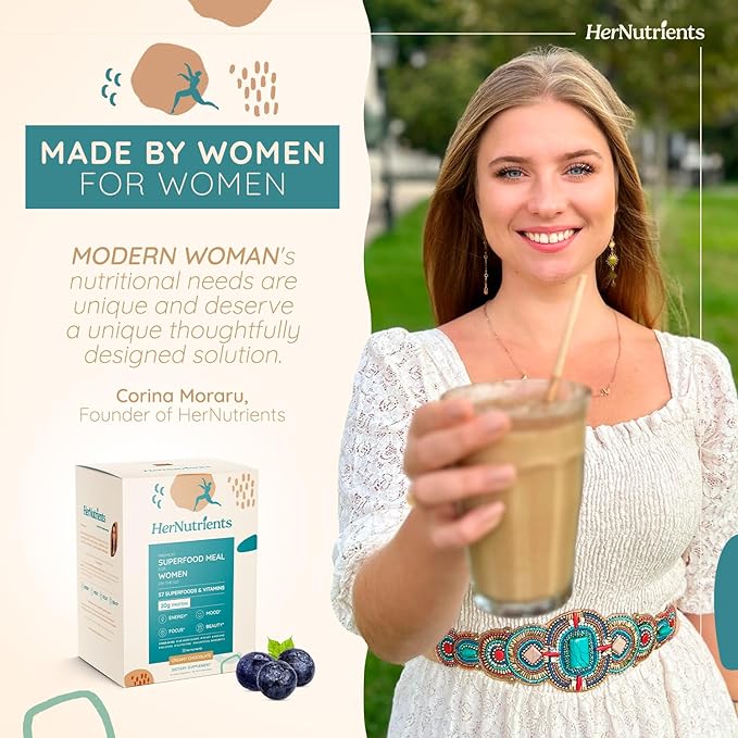 SuperFood Meal Replacement for Women - All-In-One Protein Powder with Greens & Vitamins & Collagen | Chocolate Protein Shake & Supplement Snack for Women's Health, Energy, Focus, Beauty, Mood, No Added Sugar (12 Packets On-The-Go, Chocolate)