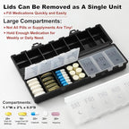 Foldable Pill Organizer 2 Times a Day w/Etched Labels -Dual Protection & Portable Weekly AM PM Pill Box, 7 Day Medicine Container, Large Travel Pill Case for Week Daily Supplement Vitamin - Black