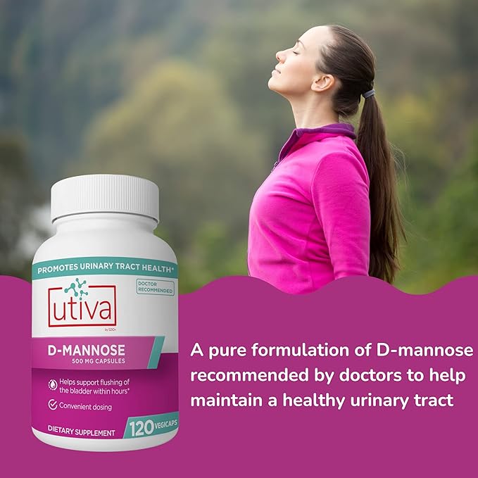 Szio+ Utiva D-Mannose 500mg Capsules – Naturally Flush The Bladder and Urinary Tract – UTI Avoidance – D Mannose Supplements for Women – Supports Urinary Tract Infection Treatments, 120 Capsules