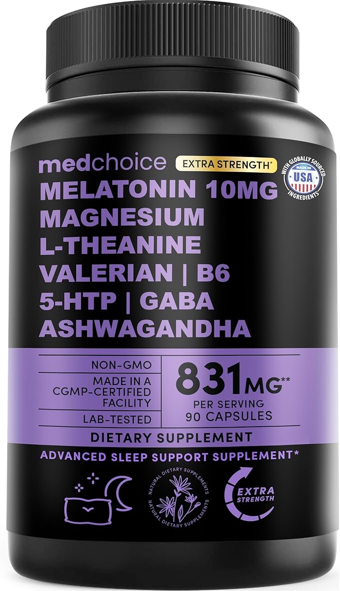 12-in-1 Melatonin Sleep Extra Strength Capsules - 10mg Melatonin Extra Strength with Magnesium and Balanced Blend of Ashwagandha, GABA, Chamomile Extract, L-Theanine & Valerian Root 10:1 Extract 90ct