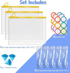 WALLFID Protein Powder Travel Container Set,Portable Powder Supplement Container,50pcs (1.78" x 8.7") Disposable Single-Dose Bags and 3pcs (9.9" x 5.6") Large Container Zipper Bags for Fitness,Travel