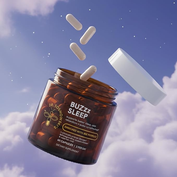Dr Sosnowski's BUZzz Sleep Aid Supplement | Magnesium, Propolis, Ashwagandha, Valerian, Chamomile | Relax, Sleep Deeper, Wake Refreshed | 60 Capsules
