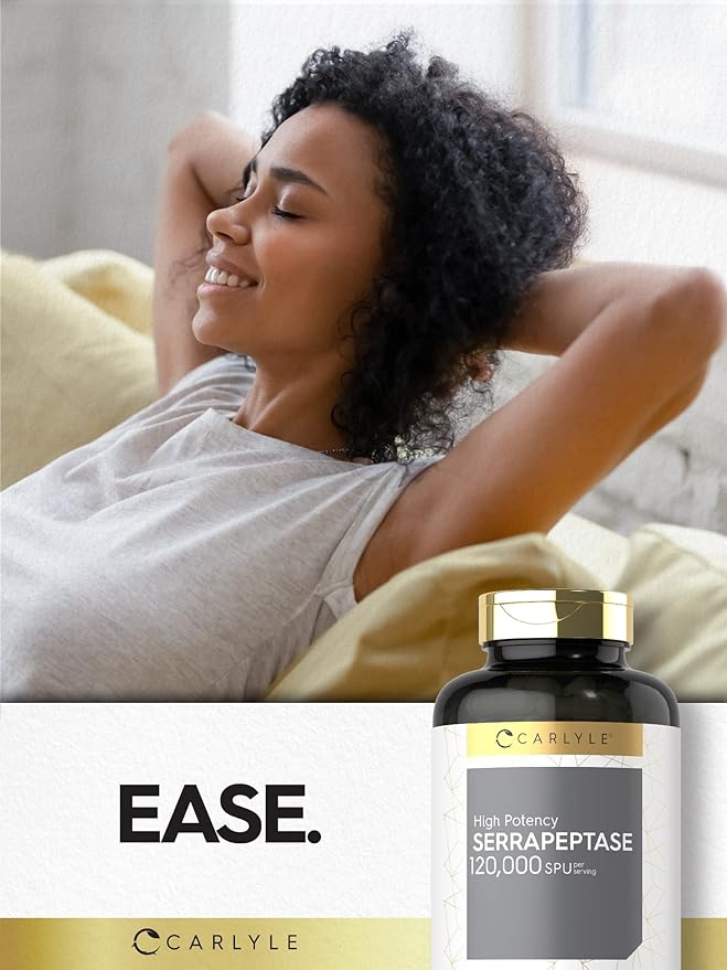 Carlyle Serrapeptase Supplement 120000 SPU | 120 Capsules | High Potency for Women and Men | Non-GMO and Gluten Free