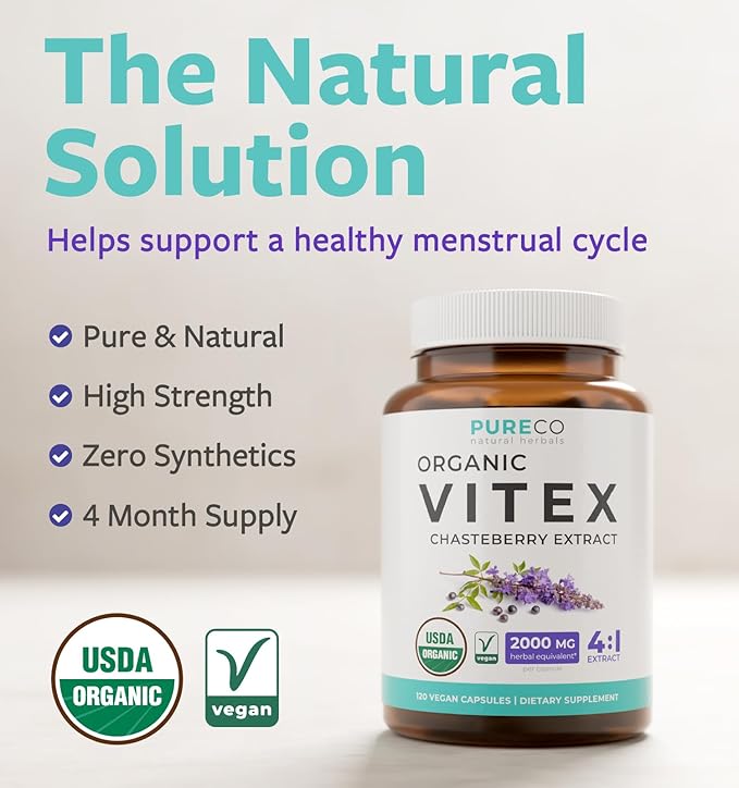 Organic Vitex Chasteberry Supplement for Women - High Strength Chaste Tree Berry Extract Supports Hormone Balance for Women from PMS to Menopause - Filler Free Vegan & Non-GMO (4 Month Supply)