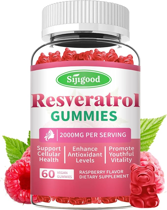 Organic Resveratrol Gummies for Women - Sugar Free Resveratrol-Nutritional-Supplements for Antioxidant Support, Cellular Health, Immunity, Brain & Energy, Raspberry Flavor, 60 Count