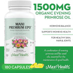 Organic Evening Primrose Oil Capsules 1500mg - EPO Gamma Linolenic Acid Supplement - Hormone Balance for Women - PMS & Hot Flashes Menopause Relief - GLA Hormonal Acne Supplements, 180 Count