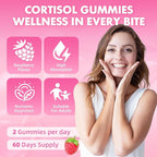 2 Pack Cortisol Gummies for Women, Cortisol Supplements Gummies with Magnesium Ashwagandha Rhodiola Rosea and L-theanine Complex for Relaxation and Zzz Support, Raspberry Flavor, 120 Count