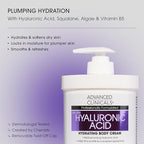 Advanced Clinicals Hyaluronic Acid Moisturizer Body Cream With Vitamin E | Hydrating Cream & Body Lotion For Women & Men To Help Improve Look of Wrinkles, Dry Skin, Crepey Looking Skin, 16OZ, 2-Pack