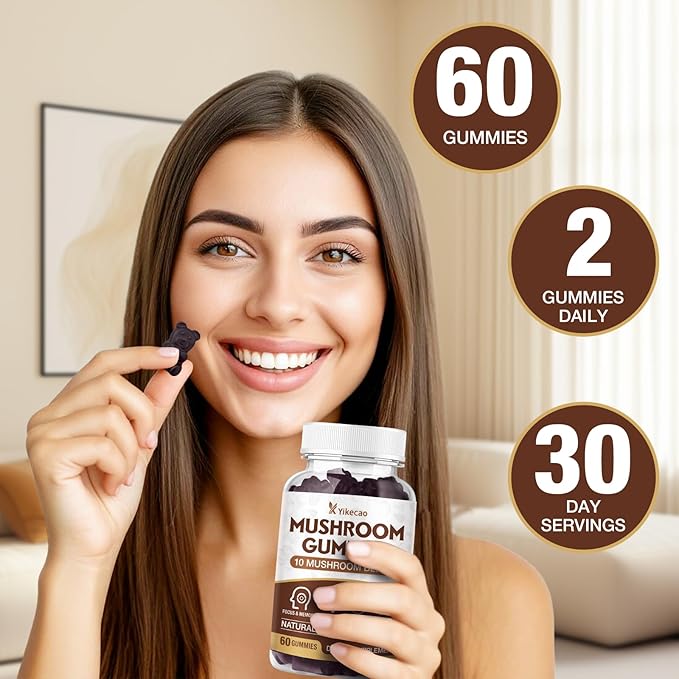 2 Pack Mushroom Gummies for Adults, 10 Blend Mushroom Supplement with Lions Mane, Cordyceps, Reishi, Chaga and Turkey Tail for Focus and Energy, Raspberry Flavor, 120 Count