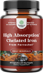 Slow Release Iron Supplement for Women & Men - Supports Health - Blood Support Iron Bisglycinate with Vitamin C - Gentle Energy & Immune Support - High Absorption Ferrous Bisglycinate - 60 Count