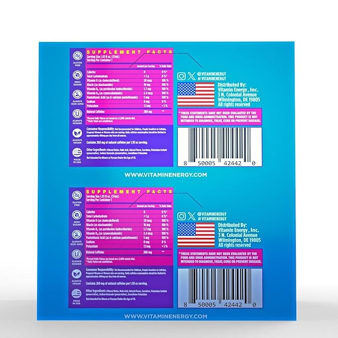 Vitamin Energy Vitamin D Extra Strength Energy Shot Mixed Berry 8 Pack, 260mg Natural Caffeine, B-Complex, Vitamin D, Wellness Support, Keto, Zero Sugar, Gluten-Free Vegan Kosher, 1.93 fl oz