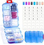 14 GRIDS Travel Pill Organizer Box with Labels - Travel Medicine Case Kit - Pocket Daily Pharmacy Container - Travel Medication Holder Dispenser for Fish Oil Vitamin Supplement Storage - Clear Blue