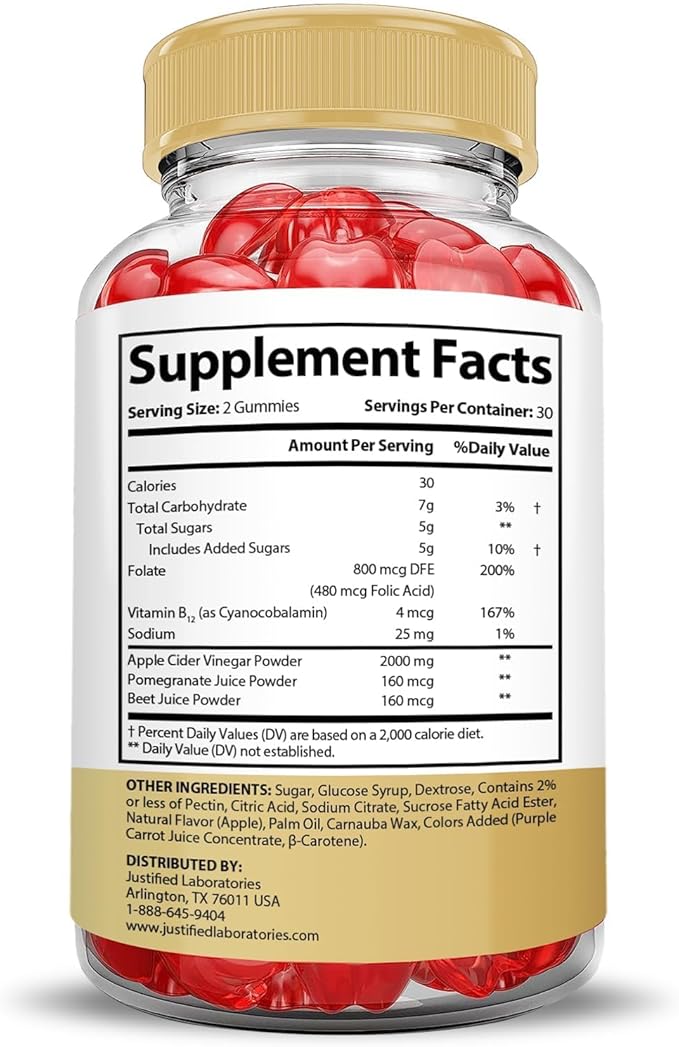 Justified Laboratories Speedy Keto ACV Gummies Extreme 2000MG Speedy Keto Gummies Advanced Formula Apple Cider Vinegar with Pomegranate Beet Juice Powder B12 Vegan Non GMO 60 Gummys