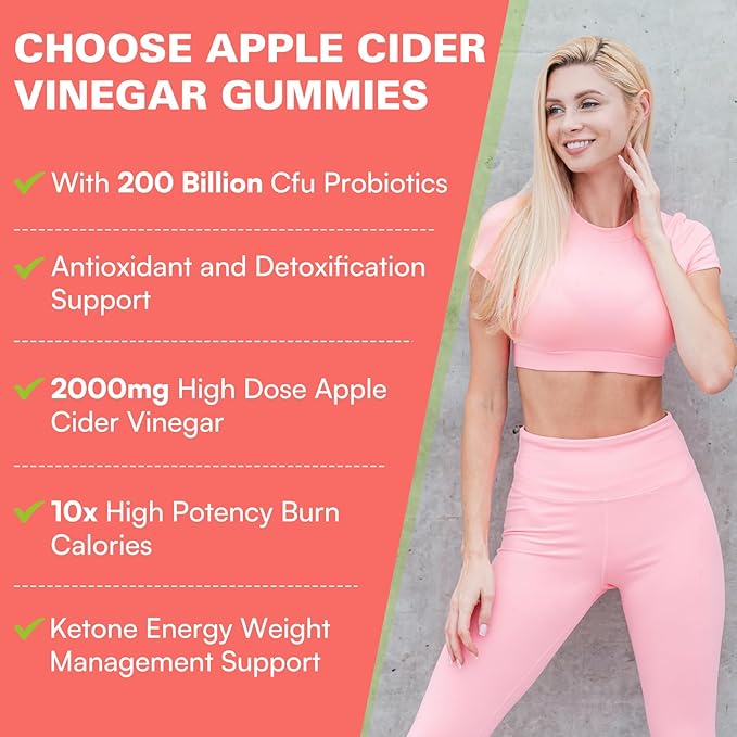 Apple Cider Vinegar Gummies, Keto ACV Gummies Max Strength 2000mg Apple Cider Vinegar with Mother, Probiotics & Vitamin B12, for Digestion, Metabolism, Cleanse & Detox Diet, 60 Count