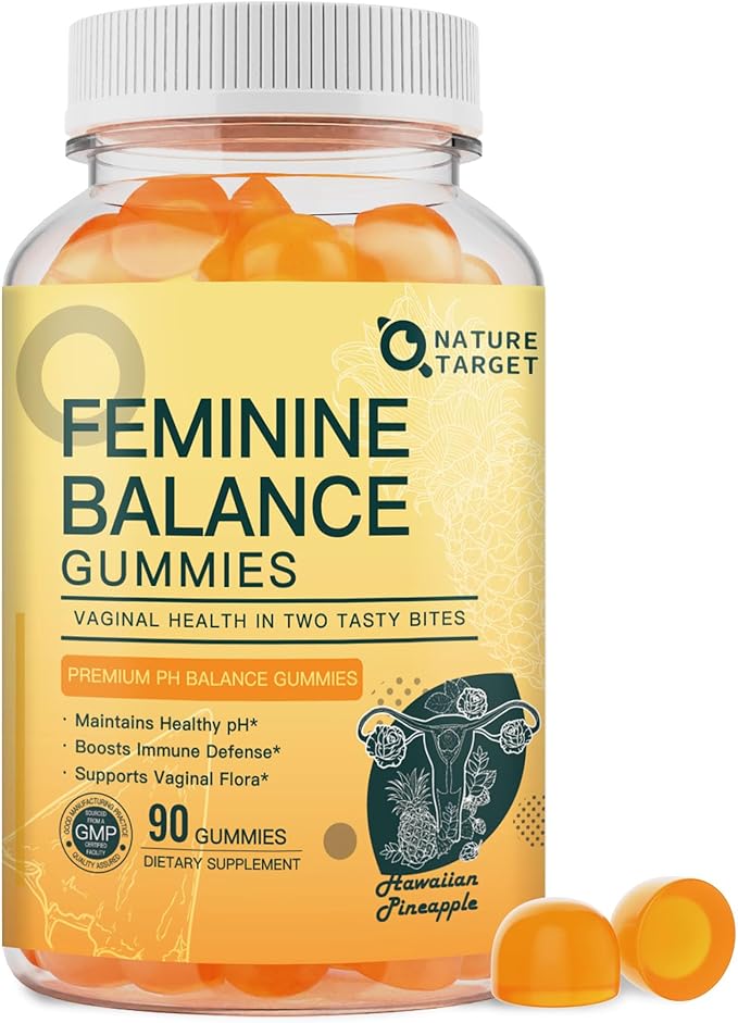 Feminine Balance Gummies, Probiotics Gummies for Women - pH Balance, Odor Control, Vaginal Flora & Digestive Health - Vaginal Probiotic with Vitamin C for Immune, Hawaiian Pineapple Flavor, 90 Gummies