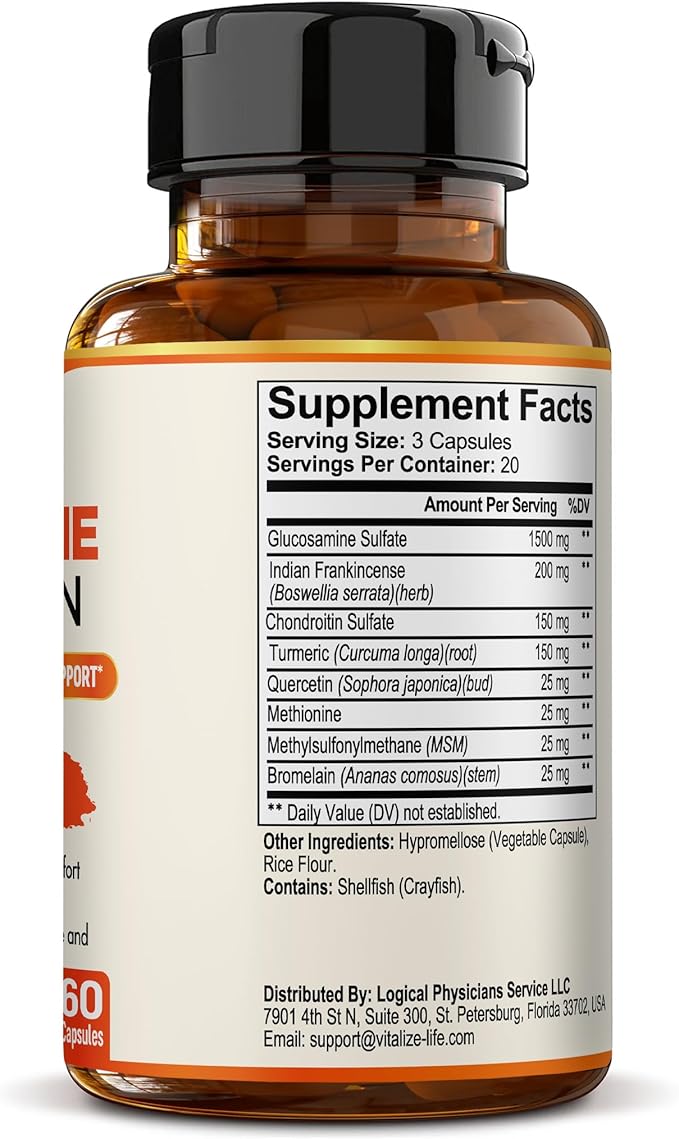 Joint Supplements for Women & Men– Advanced Joint Support Complex with Glucosamine, Chondroitin, MSM & Turmeric – Support for Cartilage, Mobility and Flexibility – 60 Capsules