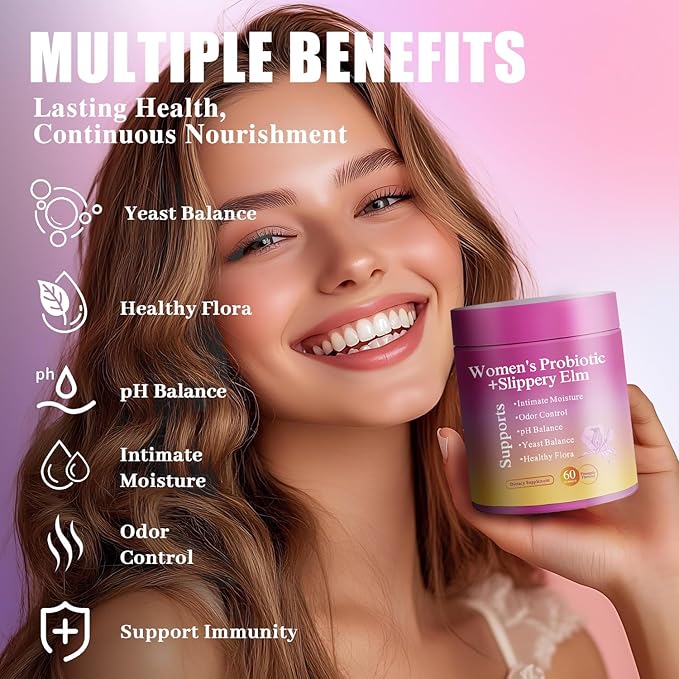 Her Juicy Feminine Probiotics Gummies for Women | Pineapple Flavor | Supports pH Balance, Gut Health & Immune System | with Slippery Elm, Prebiotics & Lactobacillus Blend | 60 Gummies (1pc)
