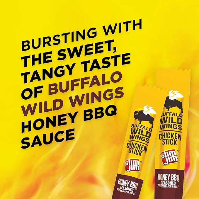 Slim Jim Chicken Sticks, Buffalo Wild Wings Honey BBQ Seasoned, 7g Protein per Serving, Snack Size, Easter Basket Stuffer for Men, 0.28 oz. (14 Count) (Pack of 2)