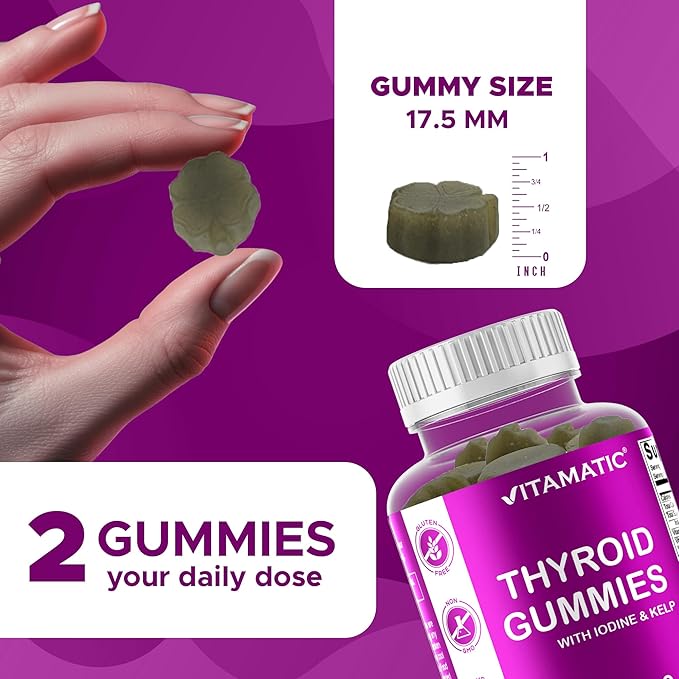 Vitamatic 2 Pack Vegan Thyroid Support Gummies with Iodine & Kelp – 60 Count – Plant-Based – Supports Energy & Metabolism