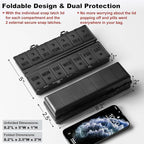Foldable Pill Organizer 2 Times a Day w/Etched Labels -Dual Protection & Portable Weekly AM PM Pill Box, 7 Day Medicine Container, Large Travel Pill Case for Week Daily Supplement Vitamin - All Black