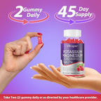 Potassium Magnesium Gummies 1200 mg for Adults Sugar-Free High Absorption Magnesium Glycinate Supplement,Supports Leg Cramps,Muscle,Heart Health,Non-GMO Magnesium Gummy Raspberry Flavor 90 Count