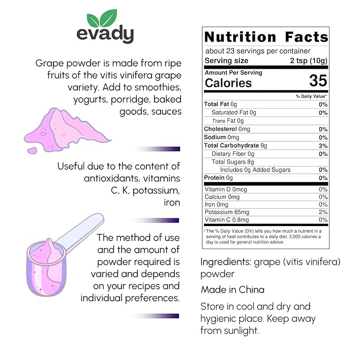 Grape Powder 8 oz - Natural Skin Seeds Pulp Powder, Great for Cooking and Drinks
