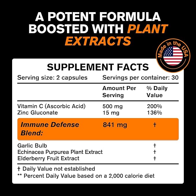 Immune Support Vitamins - Elderberry with Zinc, Vitamin C, and Garlic for Adults - Sambucus Black Elderberry Capsules & Echinacea Immunity Renewal Complex