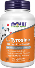 NOW Supplements, L-Tyrosine 750 mg, Supports Mental Alertness*, Neurotransmitter Support*, 90 Veg Capsules
