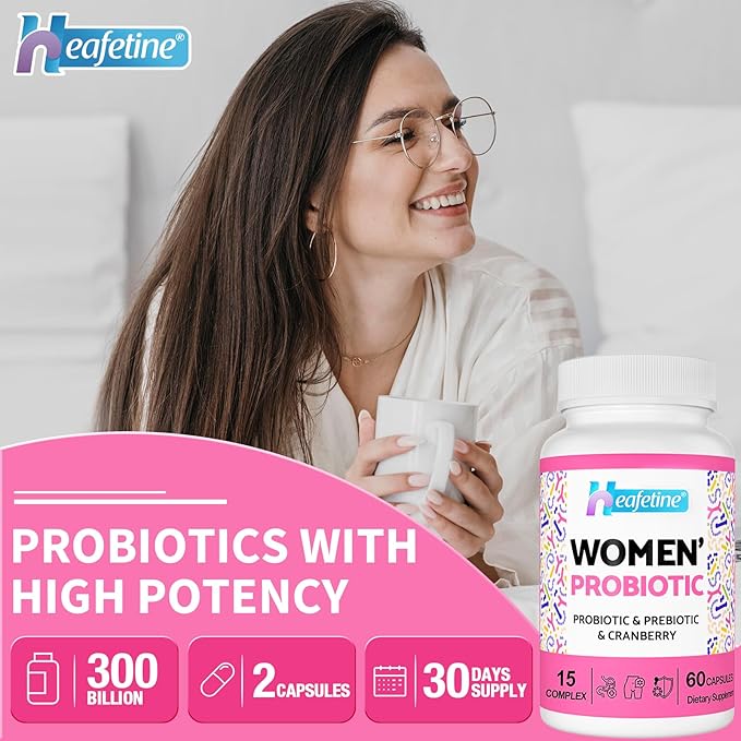 Vaginal Probiotics for Women, 300 Billion CFUs Probiotics for Women, 15-in-1 Womens Probiotic & Prebiotics, for Vaginal, Urinary Tract, PH Balance, Immune, Digestive & Gut, Bloating Health, 60 Caps