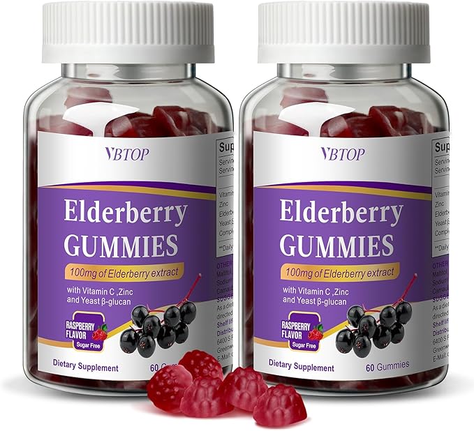 5-in-1 Sambucus Elderberry Immune Gummies, Daily Immune Support for Adults & Kids 4+, with Vitamin C, Zinc, Gluten Free, Vegetarian, Natural Sugar-Free Elderberry Supplement, 120 Gummies