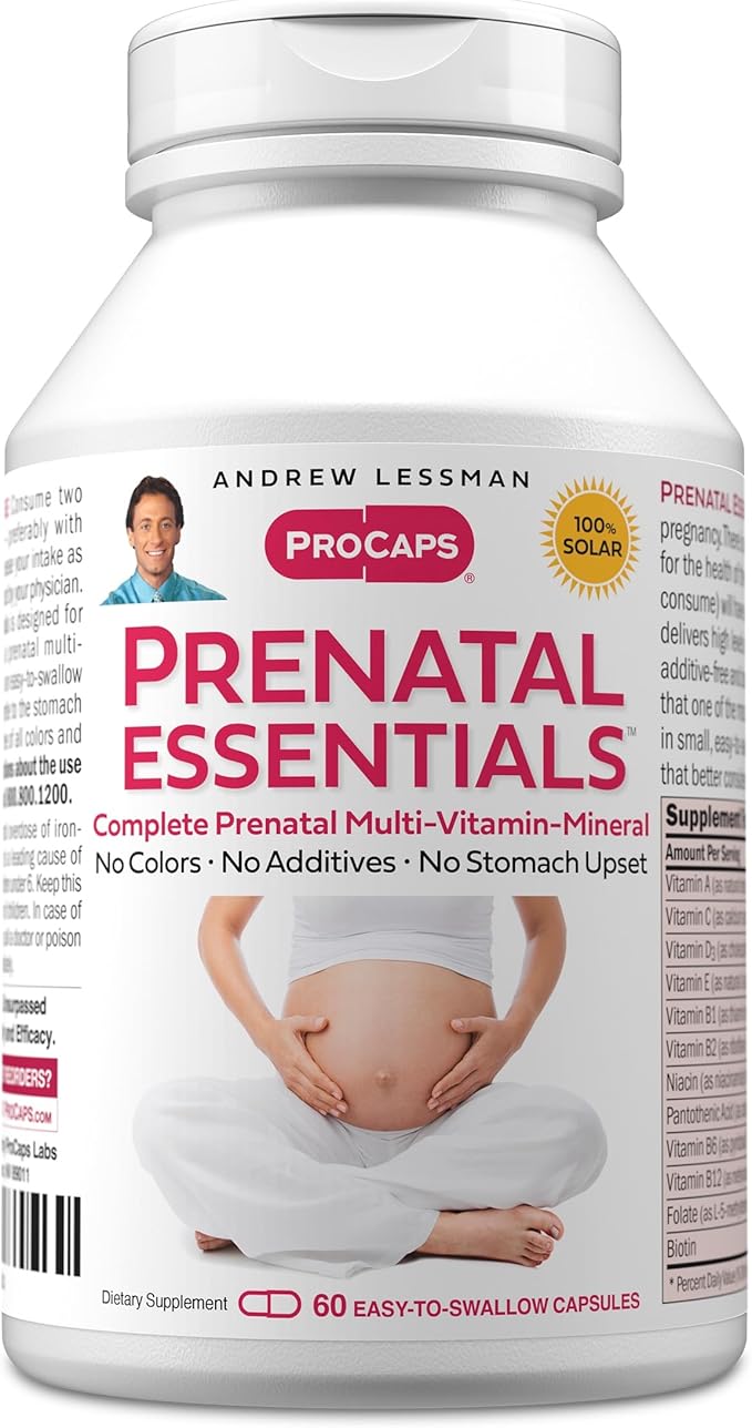 ANDREW LESSMAN Prenatal Essentials 60 Capsules - Complete Prenatal Vitamins for Women, No Additives, Nutrients for Womens Pregnancy, Postnatal-Folate Prenatal with Iron