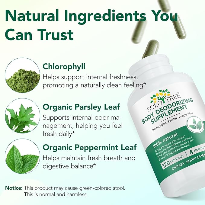 Chlorophyll Capsules | Internal Body Deodorant Supplement for Men & Women | Natural Odor Control for for Body Odor, Fresh Breath,Immune Support,Vegan(120 Caps)