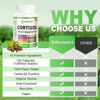 10-in-1 Cortisol Supplement with Magnesium,Ashwagandha,Rhodiola Rosea,L Theanine,Hormone Balance for Women 120 Vegan Capsules
